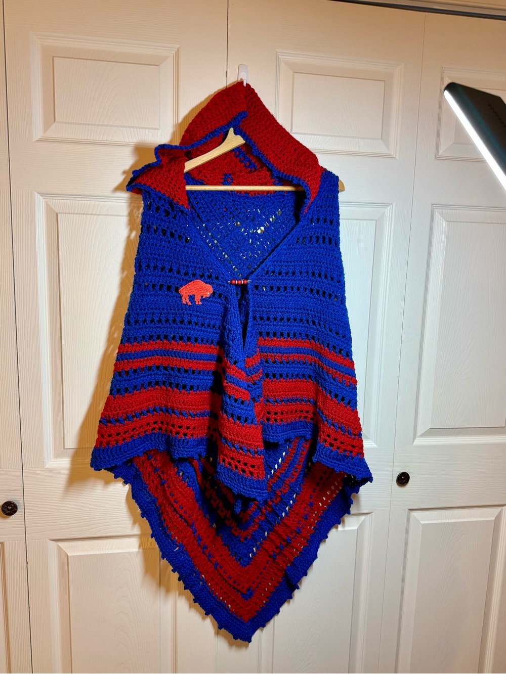 Team Inspired Buffalo Red and Blue Hooded shawl